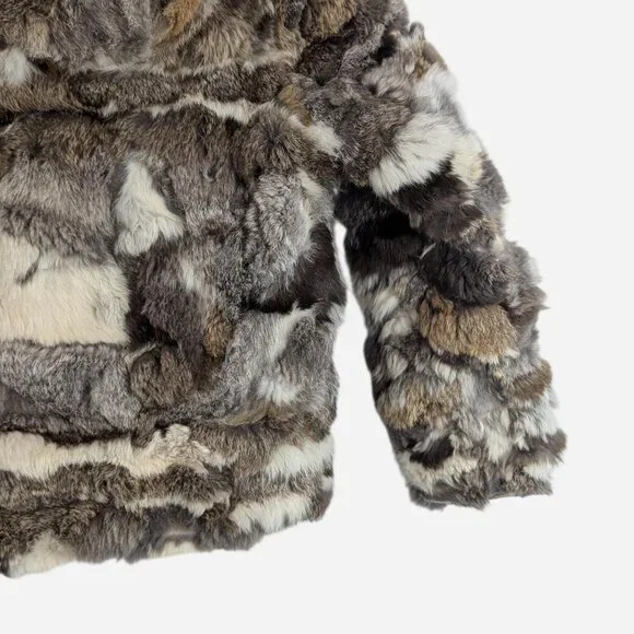 Vintage 1970s Patchwork Rabbit Fur Bomber Jacket The Furworks Brown Neutral